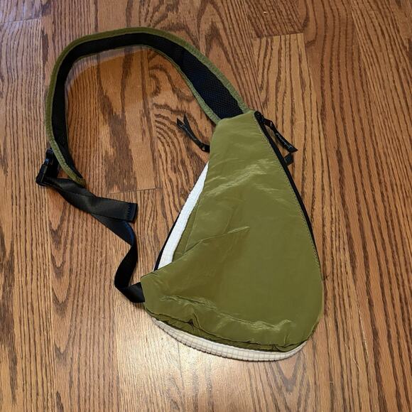 Free People Movement Cold Shoulder Sling Bag Olive Green Ivory Pockets NWOT - Picture 6 of 15